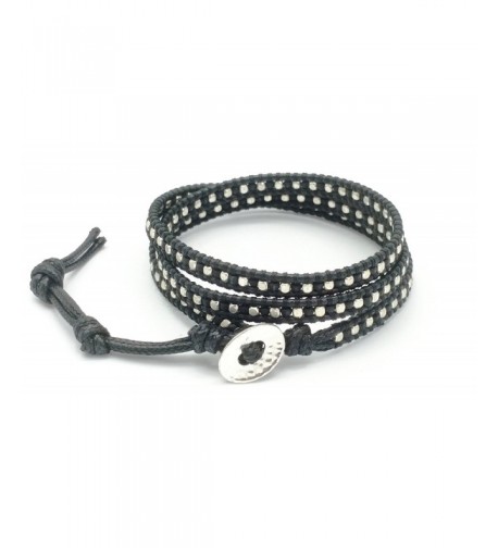 DEW Drops Hematite Leather Bracelet
