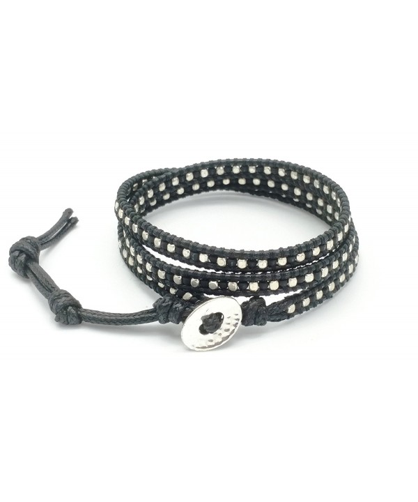 DEW Drops Hematite Leather Bracelet