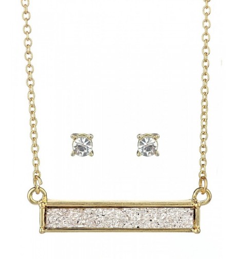 Womens Pendant Necklace Earrings Gold Tone