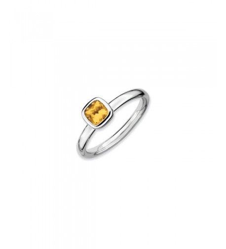 Silver Stackable Cushion Citrine Solitaire