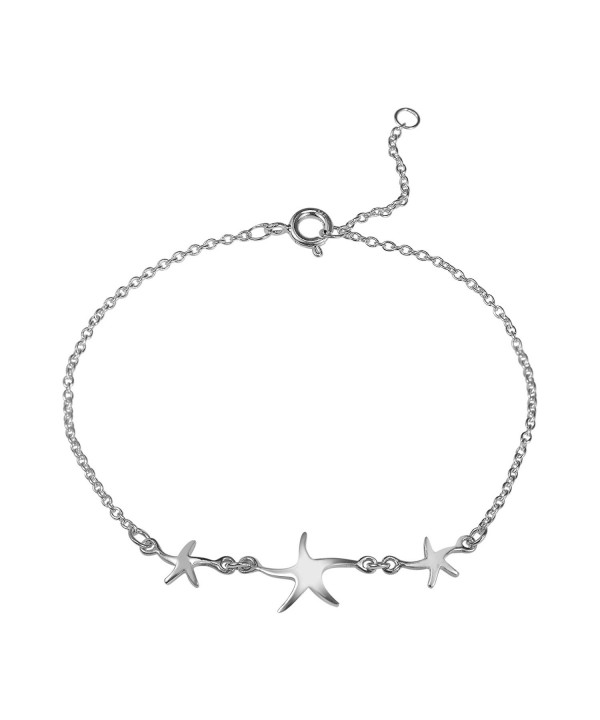 Three Starfish Sterling Silver Bracelet