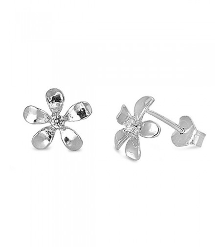 Sterling Silver Plumeria Flower Earrings
