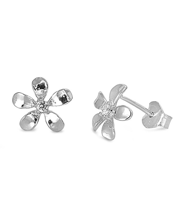 Sterling Silver Plumeria Flower Earrings