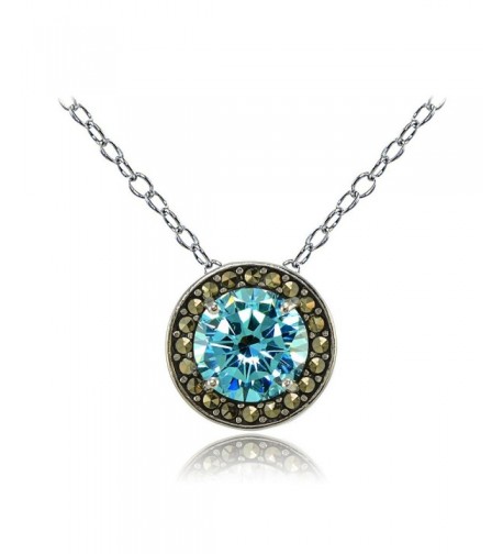 Sterling Simulated Aquamarine Marcasite Necklace