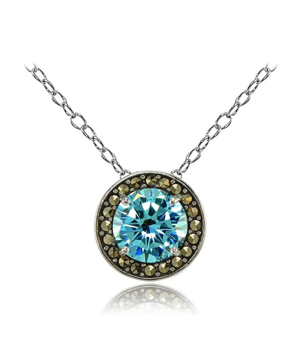 Sterling Simulated Aquamarine Marcasite Necklace