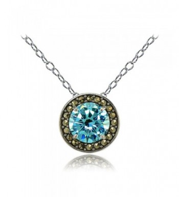 Sterling Simulated Aquamarine Marcasite Necklace