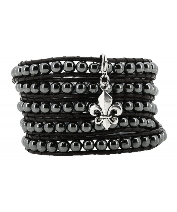 Leather Simulated Hematite Bracelet Removable