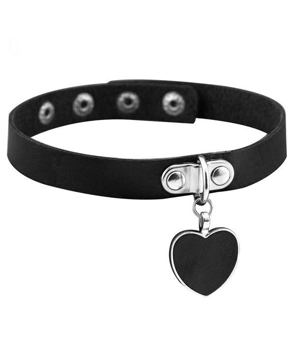 SANWOOD Women's Leather Love Heart Pendant Punk Gothic Choker Collar Necklace Bracelet Yellow 