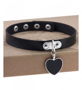 SANWOOD Women's Leather Love Heart Pendant Punk Gothic Choker Collar Necklace Bracelet Yellow 