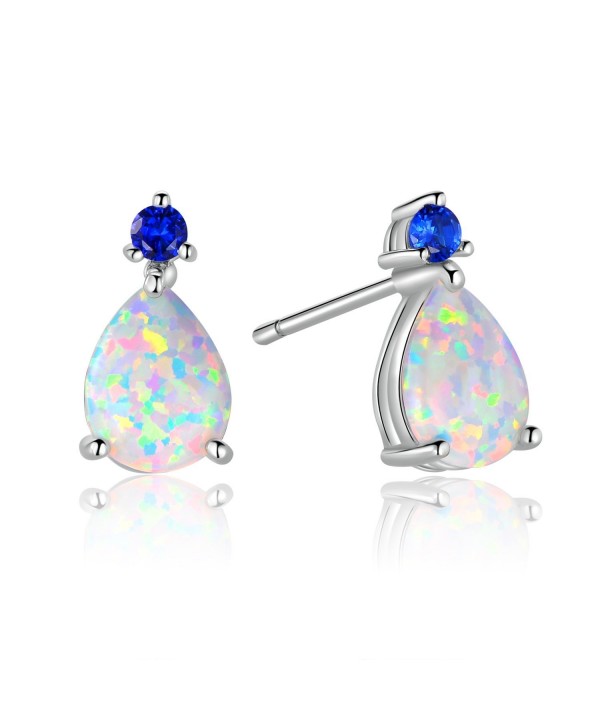 GEMSME Teardrop Earrings Sapphire white gold plated base