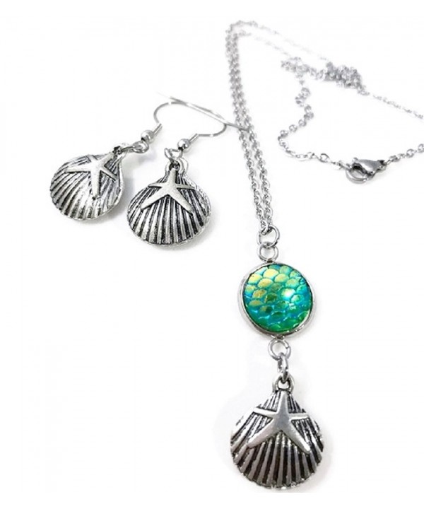 Seashell Mermaid Necklace Dangle Earrings