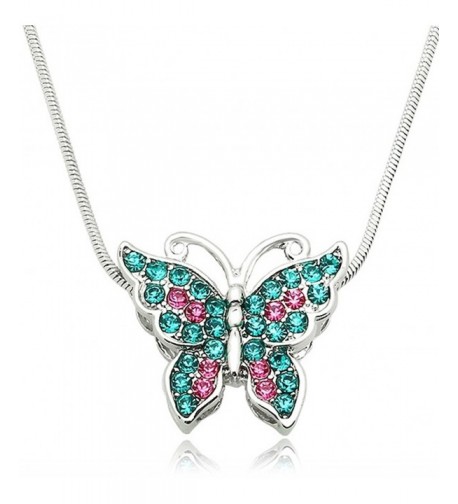 Silver Crystal Butterfly Pendant Necklace