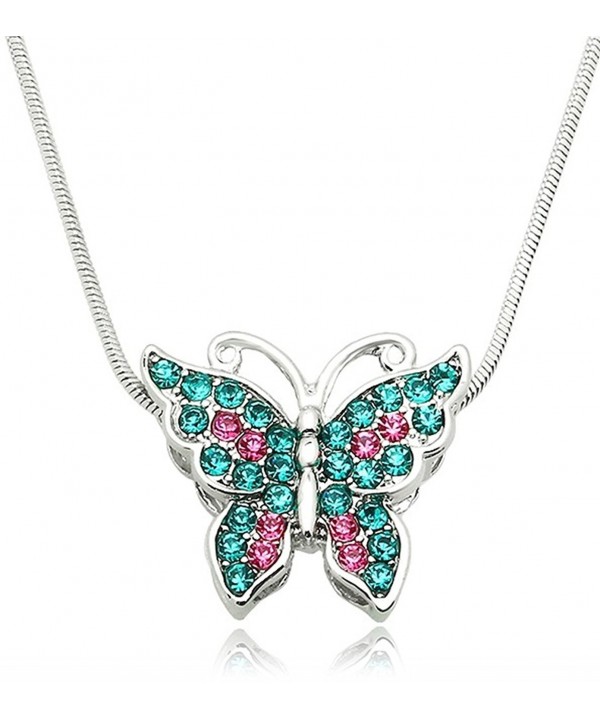 Silver Crystal Butterfly Pendant Necklace