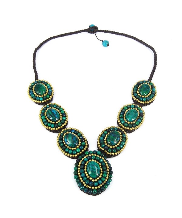 Circles Reconstructed Malachite Brass Statement Necklace