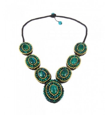 Circles Reconstructed Malachite Brass Statement Necklace