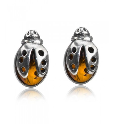 Sterling Silver Amber Ladybugs Earrings