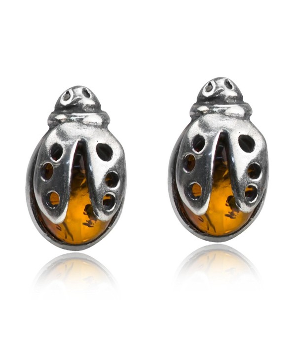 Sterling Silver Amber Ladybugs Earrings