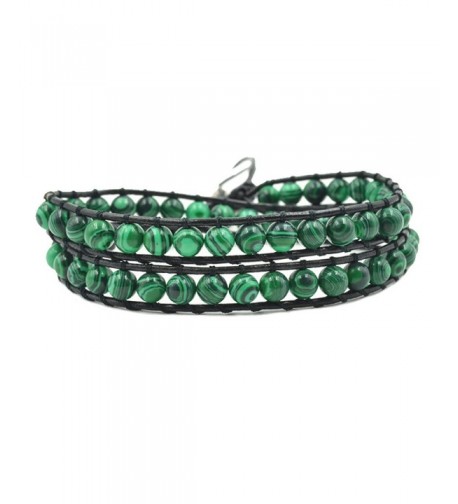 Handmade Leather Bracelet Adjustable Malachite