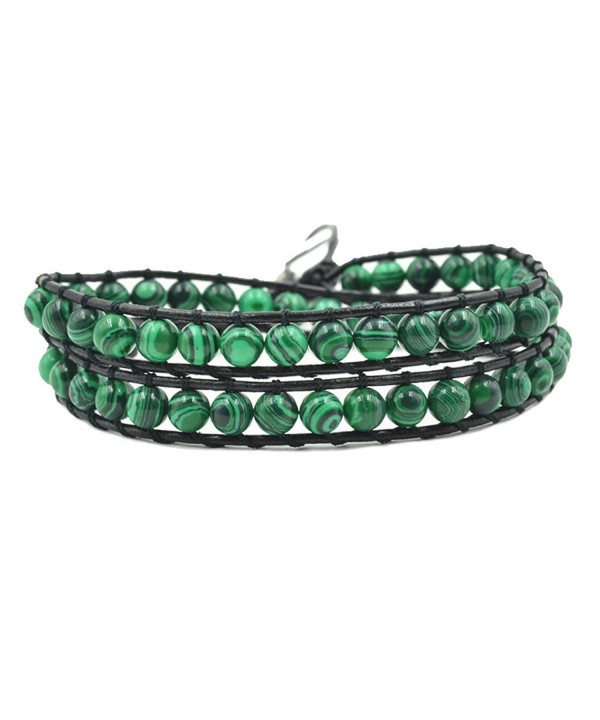 Handmade Leather Bracelet Adjustable Malachite