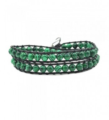 Handmade Leather Bracelet Adjustable Malachite