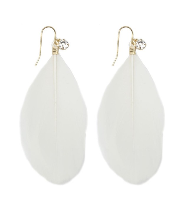 Womens Natural Feather Earrings White