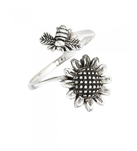 Adjustable Sunflower Flower Sterling Silver