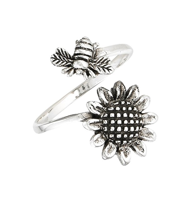 Adjustable Sunflower Flower Sterling Silver