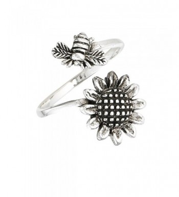 Adjustable Sunflower Flower Sterling Silver