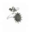 Adjustable Sunflower Flower Sterling Silver