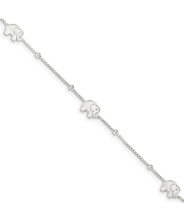 Sterling Silver Polished Elephant Anklet