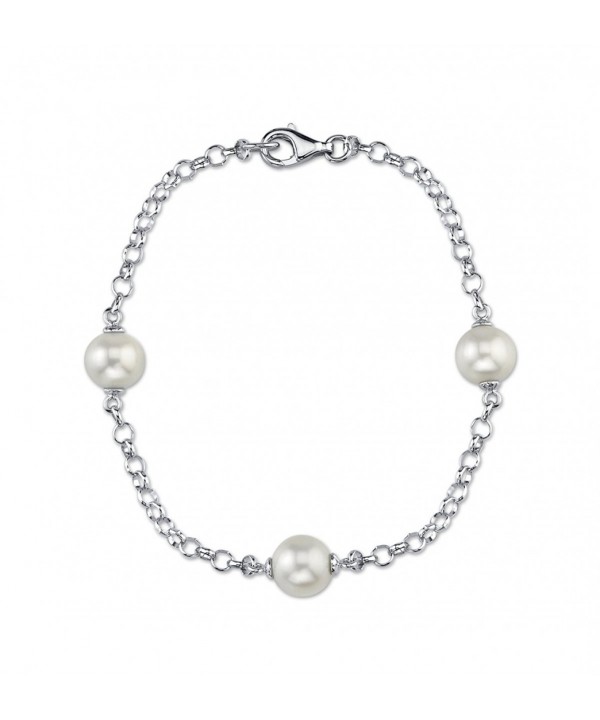 9mm White Freshwater Cultured Pearl Link Bracelet CR11MMK87OJ