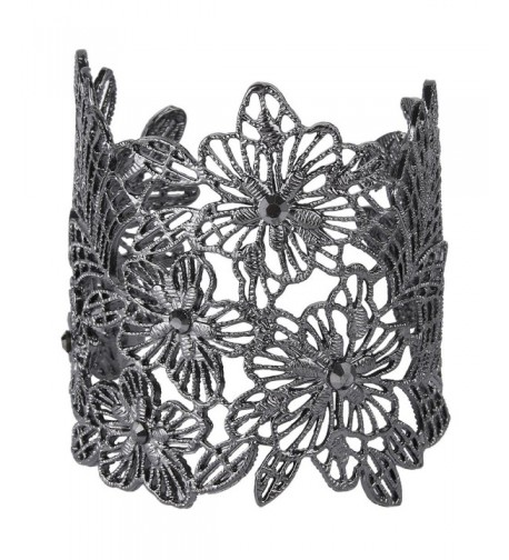 EVER FAITH Black Tone Hollow Out Hibiscus
