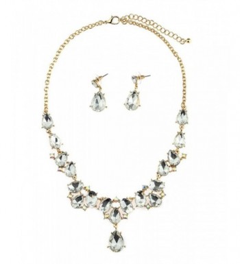 Teardrop Necklace Dangling Earrings Gold Tone