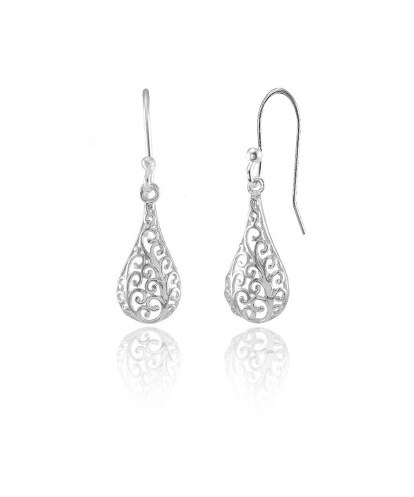 Sterling Teardrop Filigree Polished Earrings