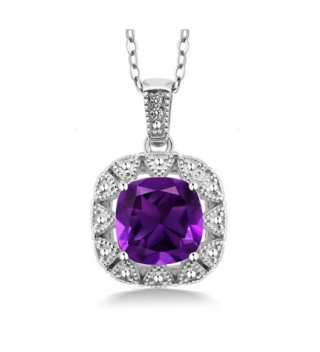 Cushion Amethyst Diamond Sterling Pendant