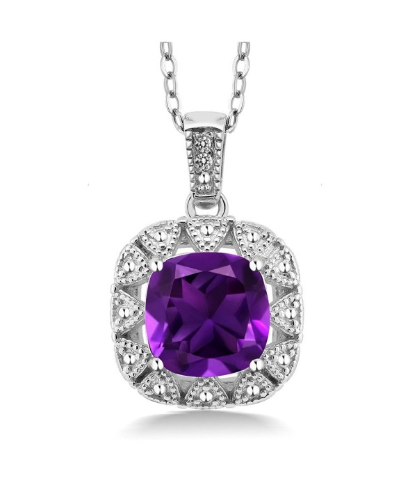 Cushion Amethyst Diamond Sterling Pendant