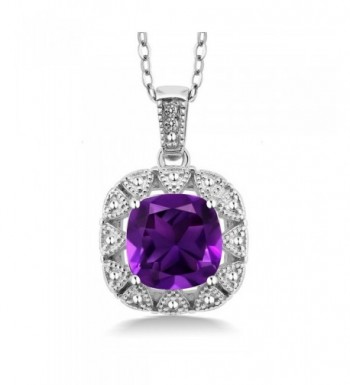 Cushion Amethyst Diamond Sterling Pendant