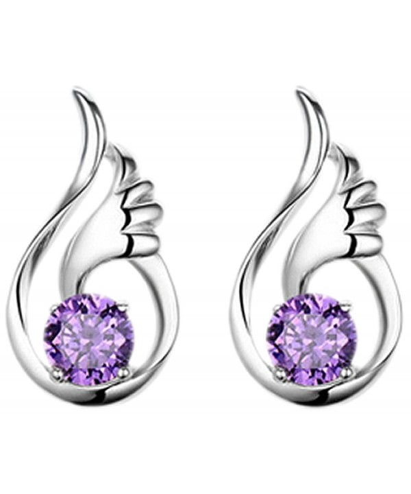 Wonvin Silver Amethyst Crystal Earrings