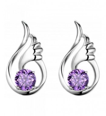 Wonvin Silver Amethyst Crystal Earrings