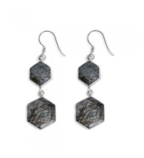 Sterling Silver Hexagon Rutilated Earrings