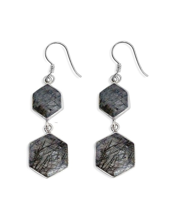 Sterling Silver Hexagon Rutilated Earrings