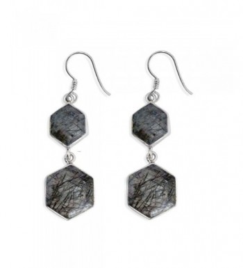 Sterling Silver Hexagon Rutilated Earrings