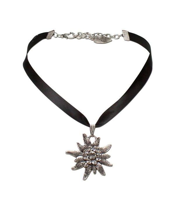 Bavarian Rhinestone Edelweiss Satin Necklace