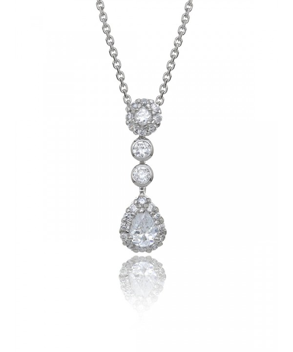 Teardrop Zirconia Necklace Rhodium Plated