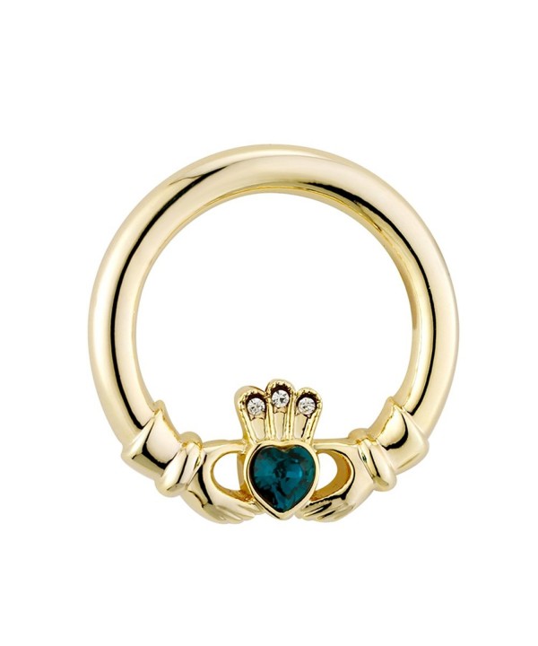 Claddagh Brooch Plated Green Stone