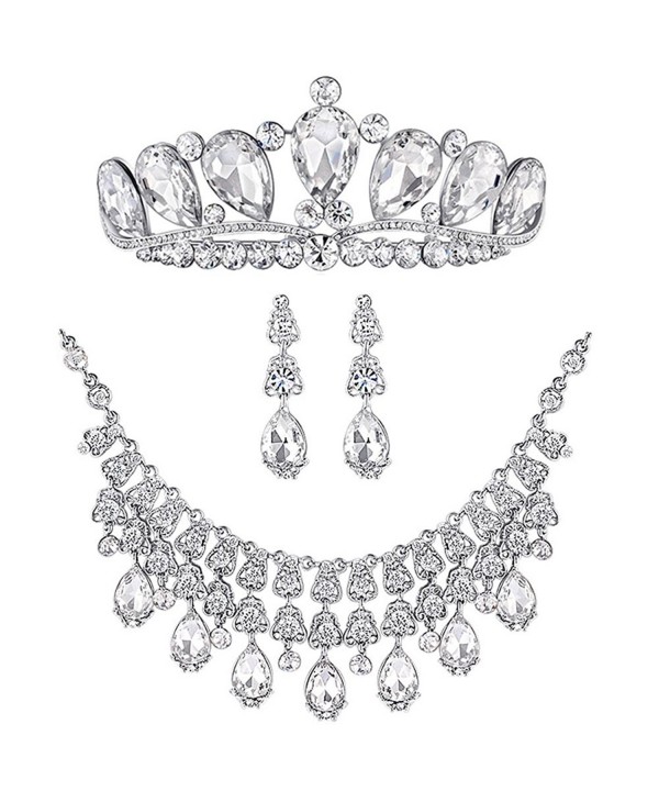 Bella Vogue Rhinestone Earrings Necklace Crown NO 284