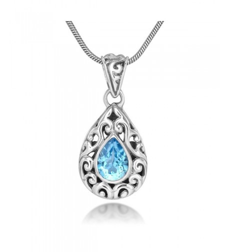 Sterling Filigree Gemstone Teardrop Necklace