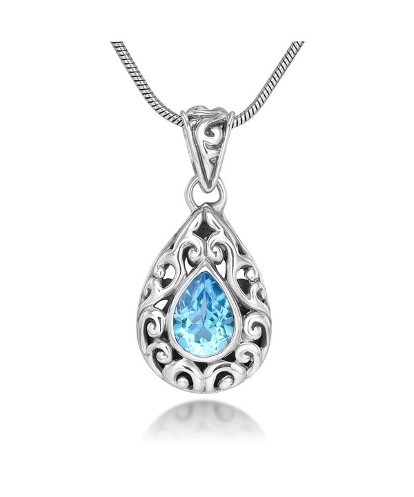 Sterling Filigree Gemstone Teardrop Necklace