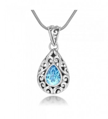 Sterling Filigree Gemstone Teardrop Necklace