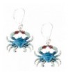 Blue Crab Dangle Silver Earrings